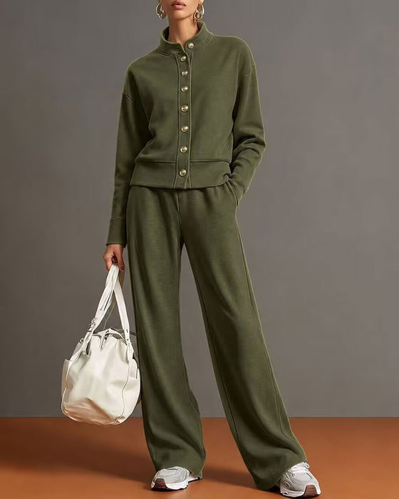 Snap-Button Hoodie And Sweatpants Set