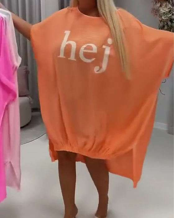 Crewneck Batwing Asymmetric Letter Dresses