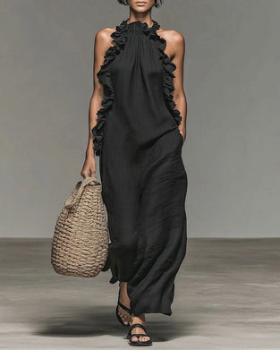 Halterneck Ruffled Long Dress