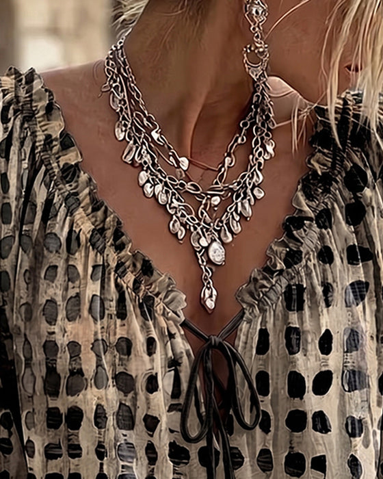 Polka Dot Lace Up Blouse