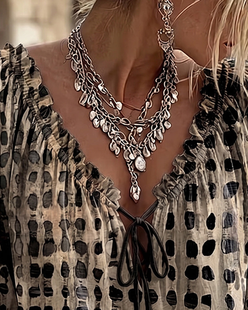 Polka Dot Lace Up Blouse