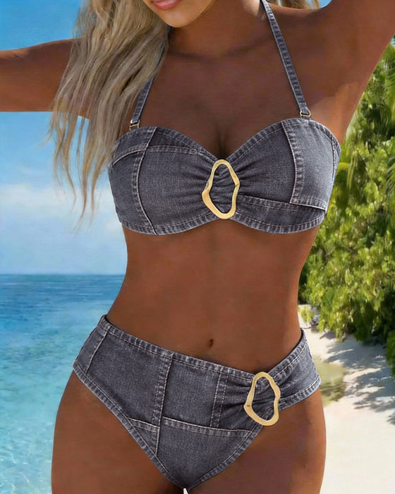 Metal Buckle Halter Bikini