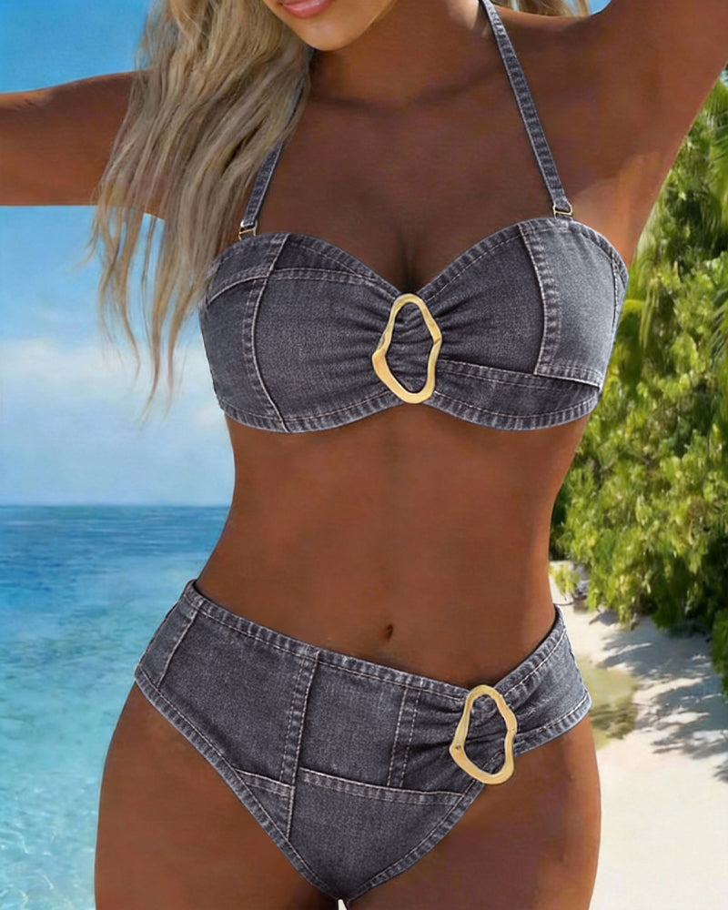 Metal Buckle Halter Bikini