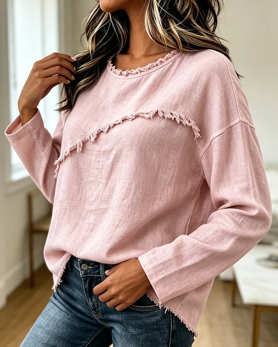 Crew Neck Solid Irregular Blouse