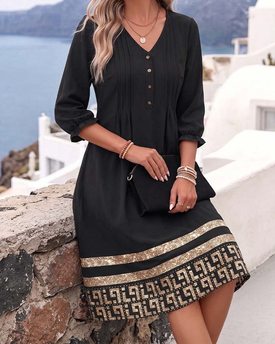 V-Neck Printed Ruffle Sleeve Dress