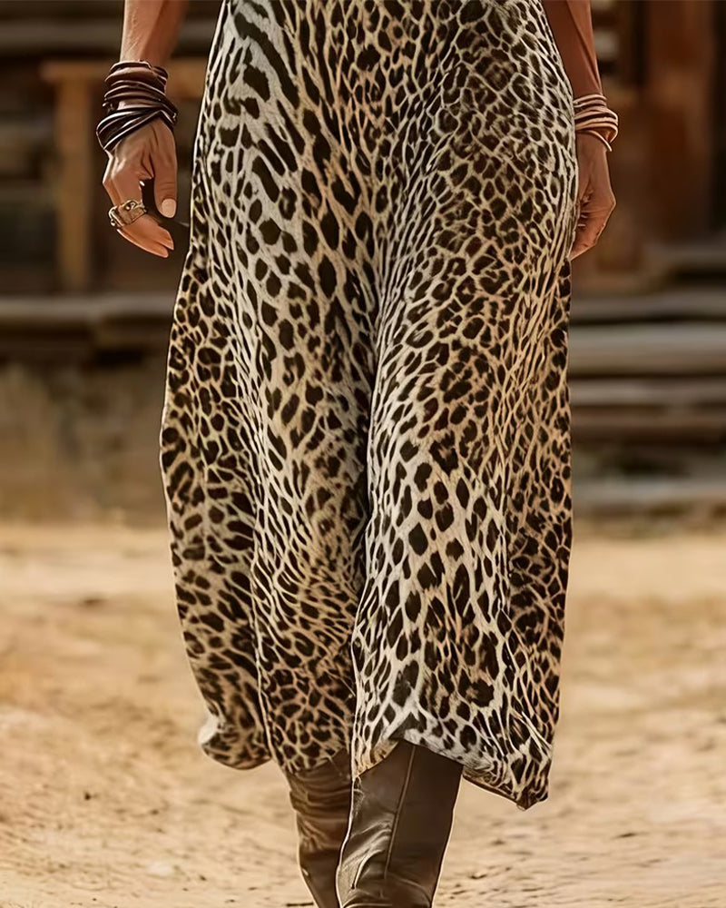 Leopard V-Neck Fashion Maxi Dress