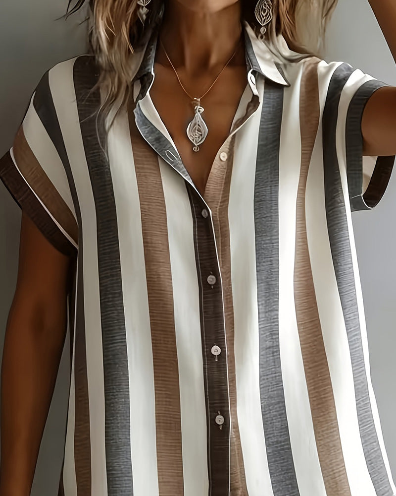 Vertical Stripe Short Sleeve Shirt