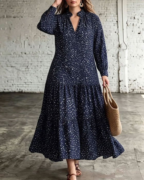 V-Neck Polka Dot Ruffle Tiered Dress