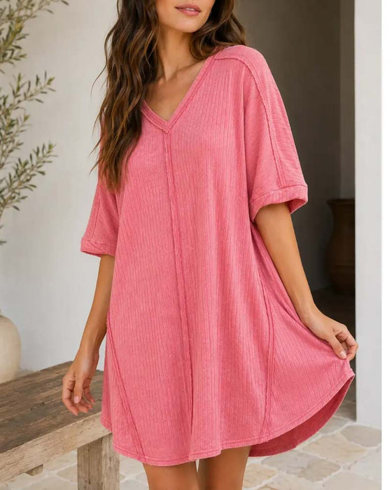 V-Neck Solid Casual Dress