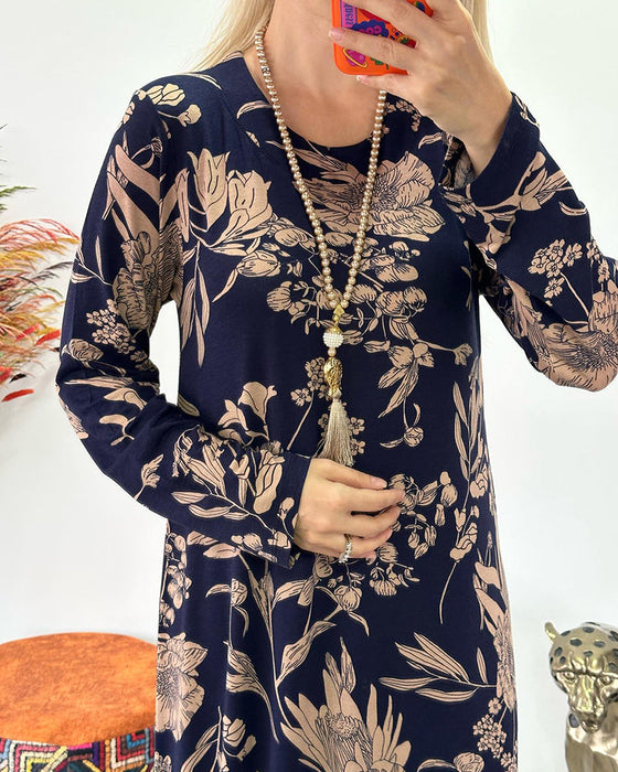 Round neck floral pattern dress