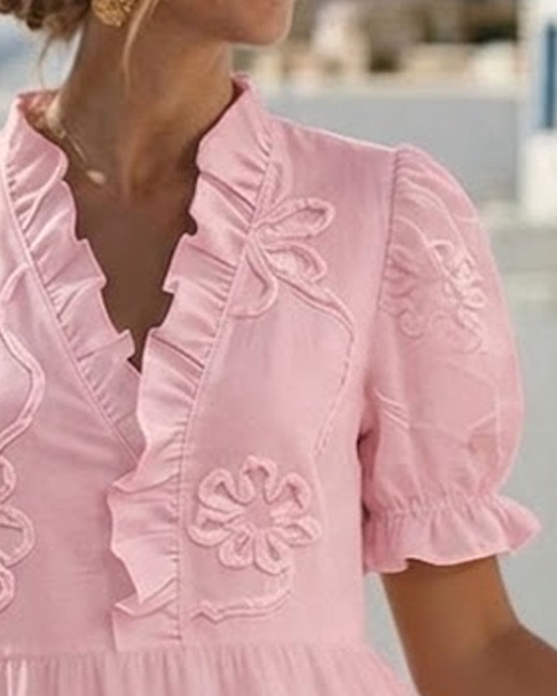 Puff Short Sleeve Floral Dress