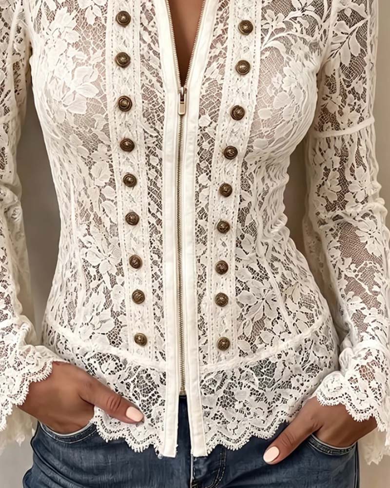 Stand Collar Casual Long Sleeve Blouse
