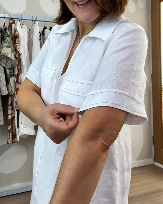 Lapel V-Neck Pocket Dress