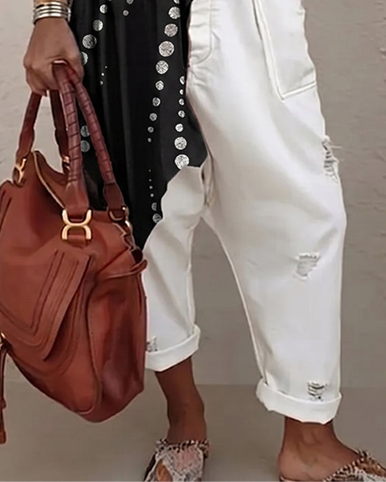 Casual Polka Dot Irregular Blouse