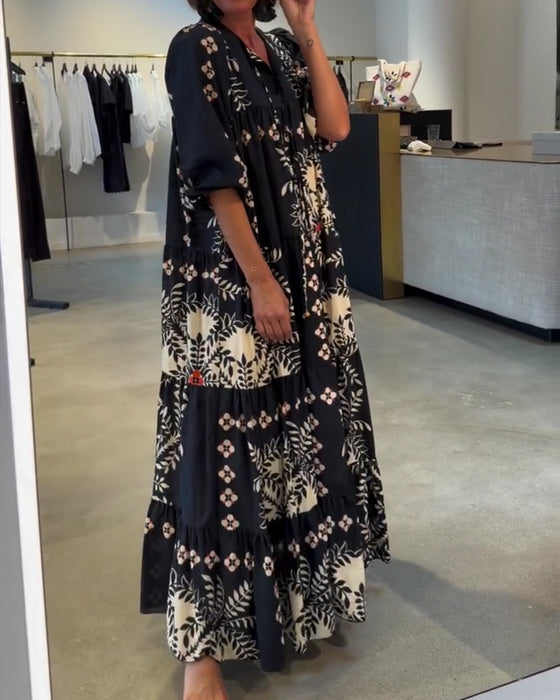 Tie Floral Full Skirt Vacation Maxi Dress
