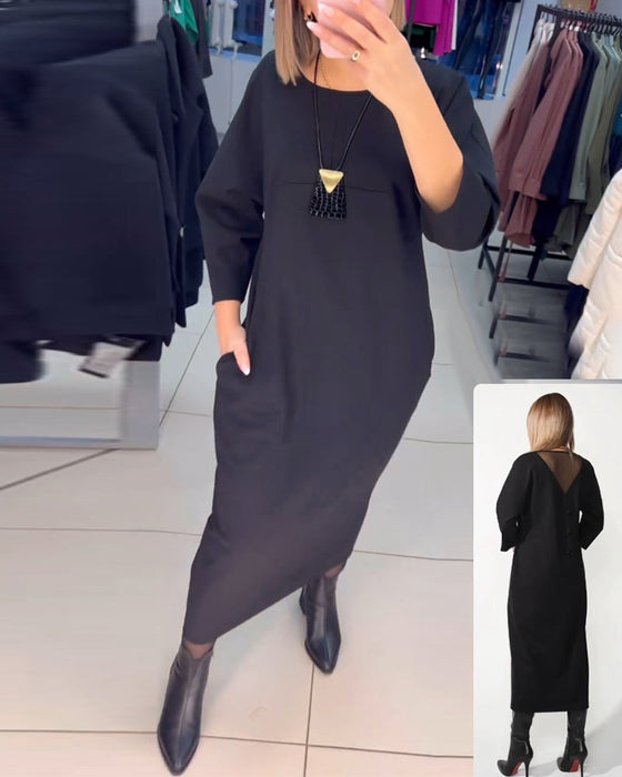 Casual long-sleeve pocket dress