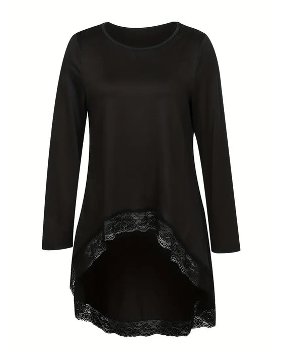 Irregular Long-Sleeved Mesh Patchwork Top