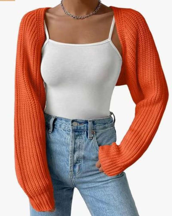 Solid Color Long Sleeve Short Cardigan