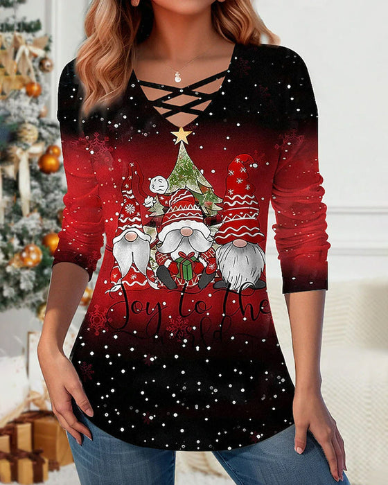 V-neck Christmas graphic T-shirt