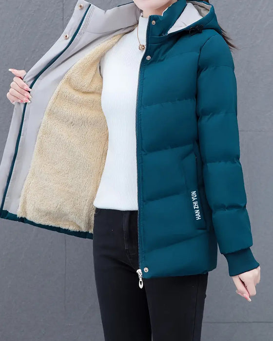 Casual Solid Color Warm Hooded Jacket