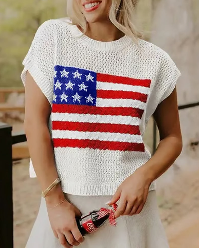 Flag Pattern Crew Neck Pullover