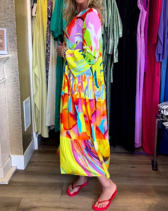 Flared Sleeve Printed Dress