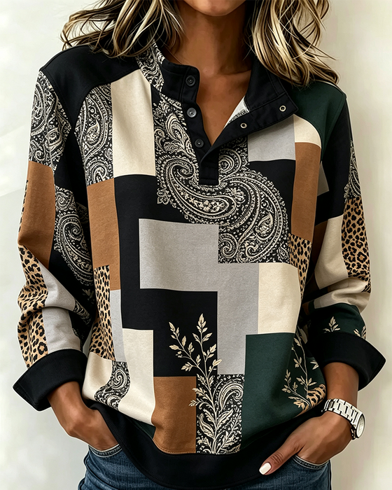 Leopard Paisley Color-Block Blouse