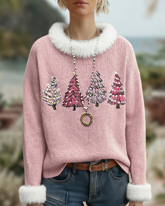 Fleece Crew Neck Christmas Tree Sweater