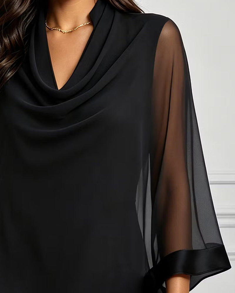 Cowl Neck Irregular Solid Sheer Blouse