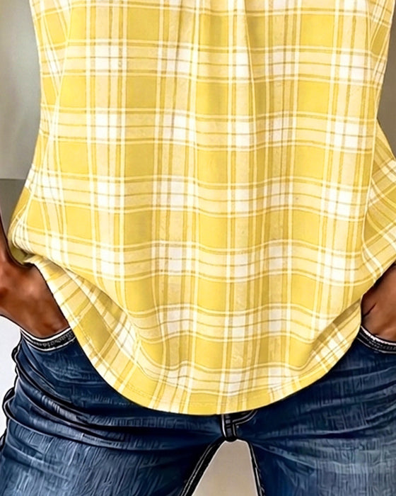 Plaid V-Neck Sleeveless Tank Top