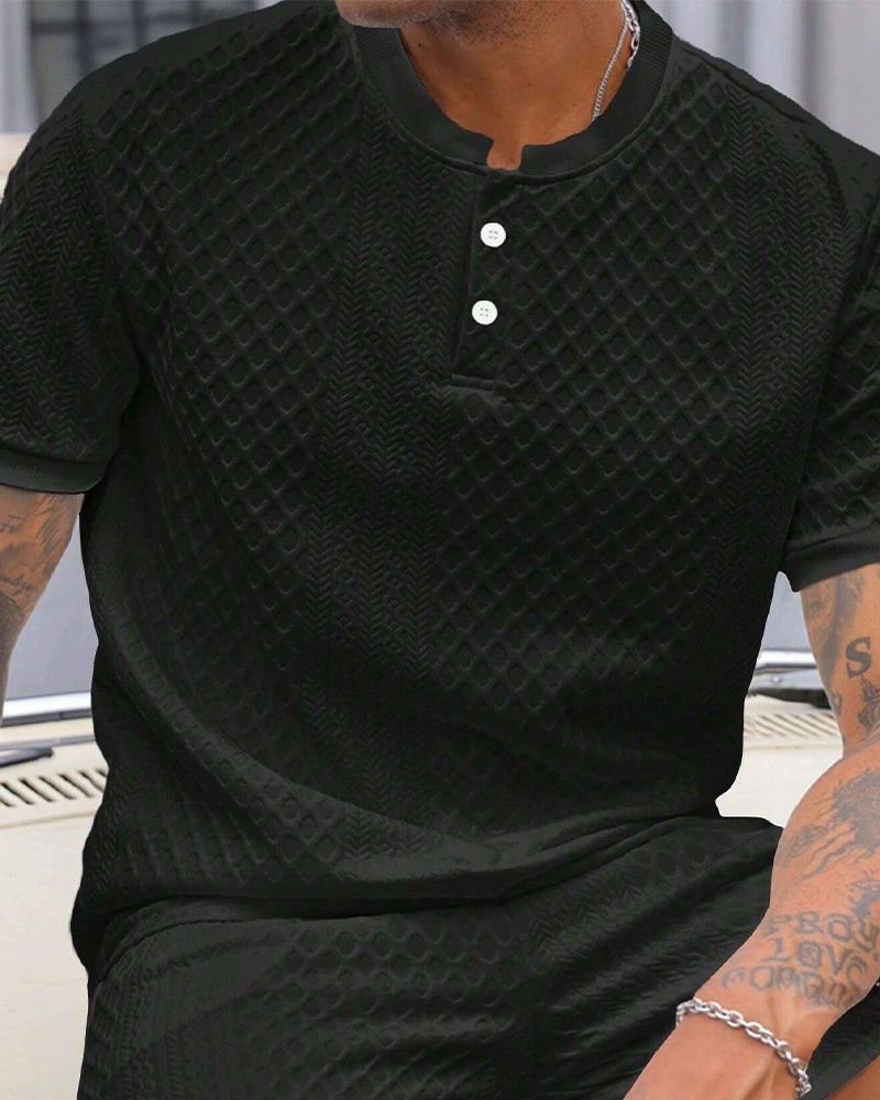 Men's Jacquard Stand Collar T-Shirt