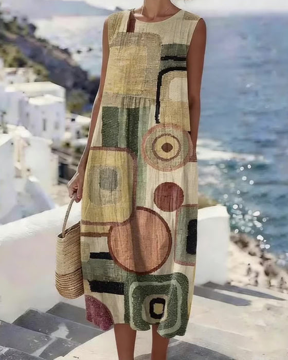 Geometric Print Sleeveless Dress