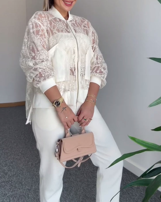 Hollow Lace Solid Color Coat