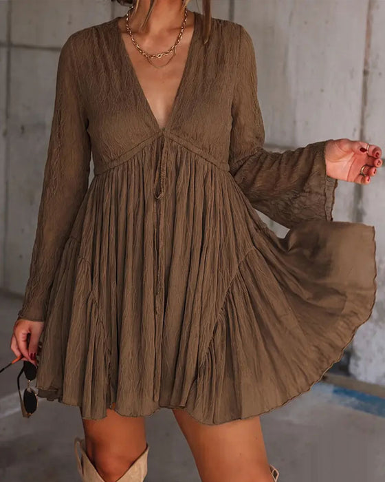Textured V-Neck Short Dress
