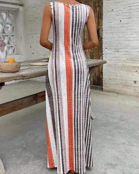 Sleeveless Colorful Stripe Dress