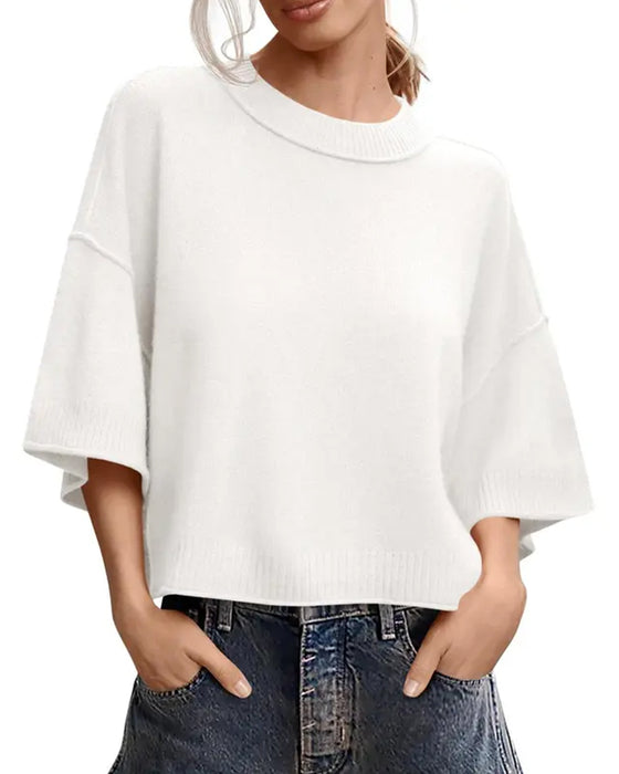 Solid Loose Fit Casual Half Sleeve Pullover