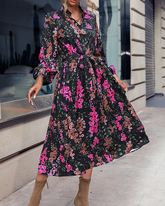 Floral Printed V Neck Dress