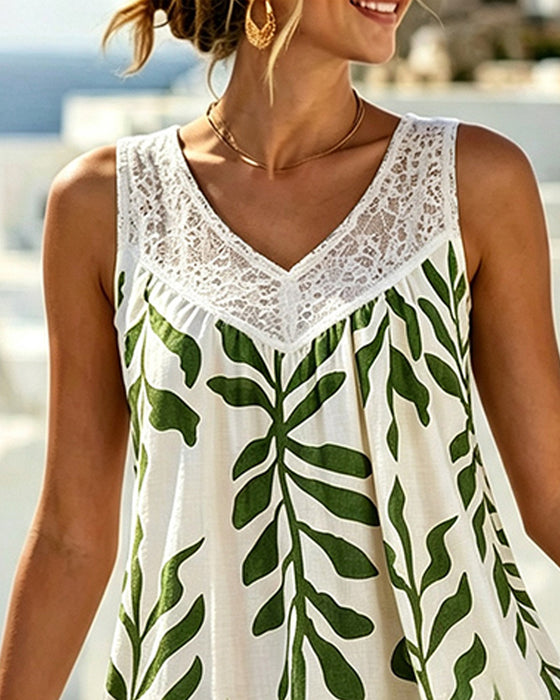 Sleeveless Lace V-Neck Floral Dress