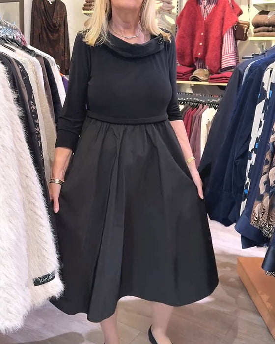 Cowl Neck Patchwork A-Line Maxi Dress