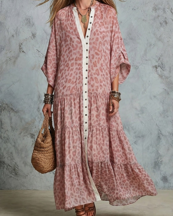 V-Neck Leopard Print Dress