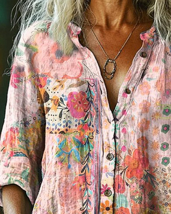 Artistic Floral Print Shirt