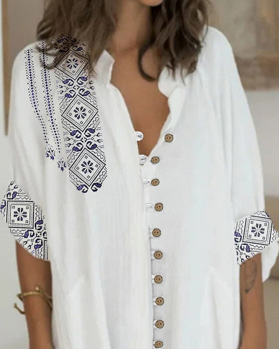 3/4 sleeve button down dress