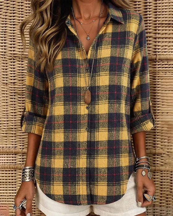 Plaid Lapel Casual Shirt