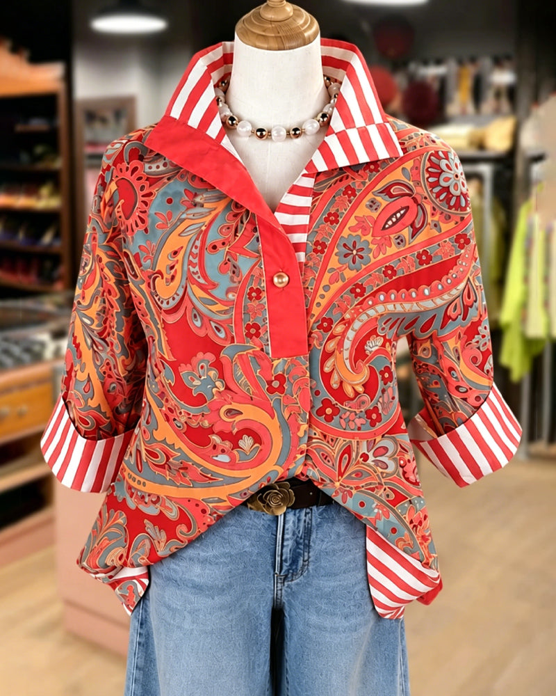 Patchwork Floral Print Casual Blouse