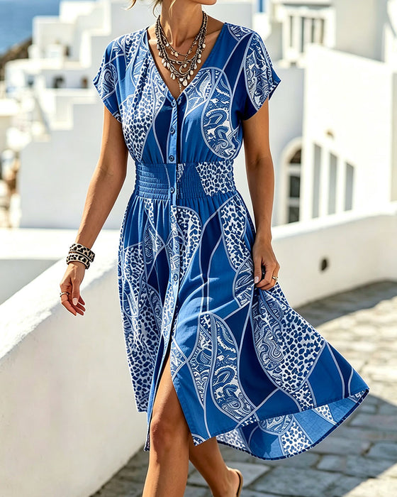 Leopard Print V-Neck Button Waist Dress