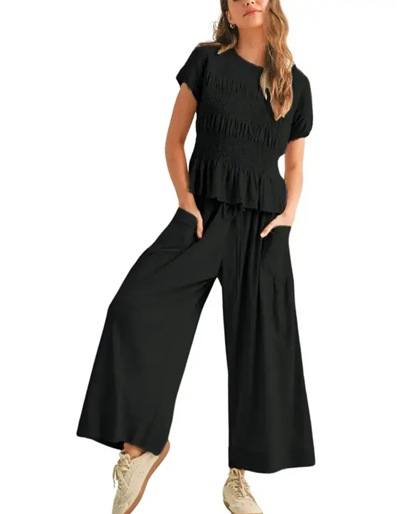 Solid-Color Short-Sleeve Set