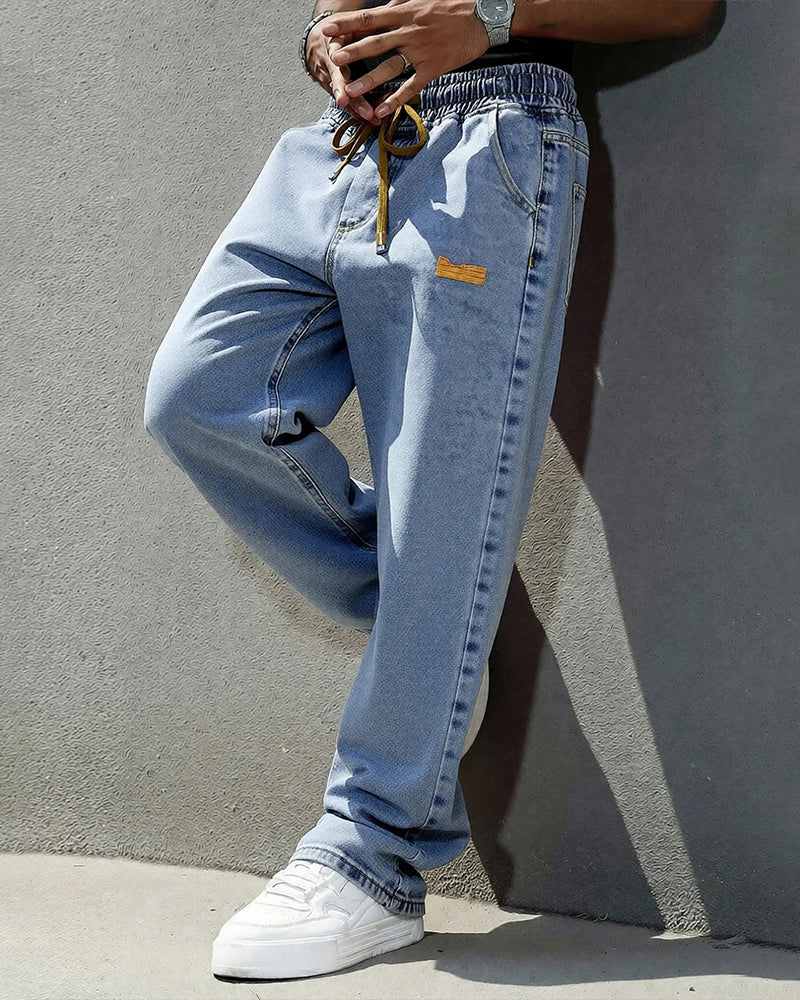Men's Vintage Elastic Waist Wide Leg Jeans