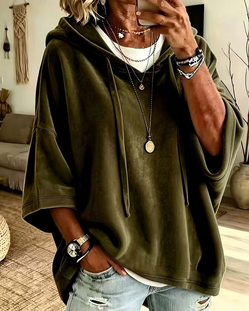 3/4 Sleeve Velvet Hooded Sweatshirt