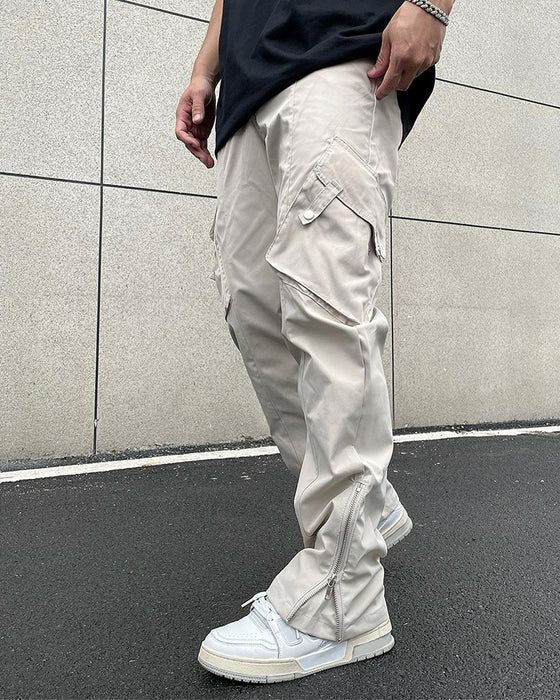 Solid Color Zip Pocket Casual Men's Pants