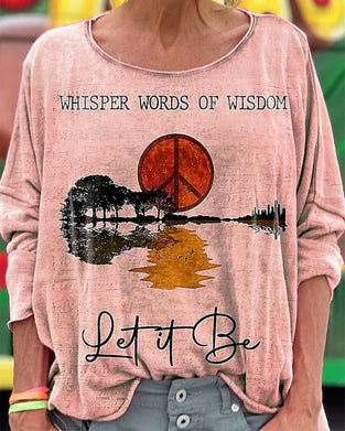 Distressed Guitar Print Long-Sleeved Top